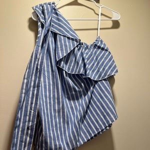 One shoulder medium blue shirt